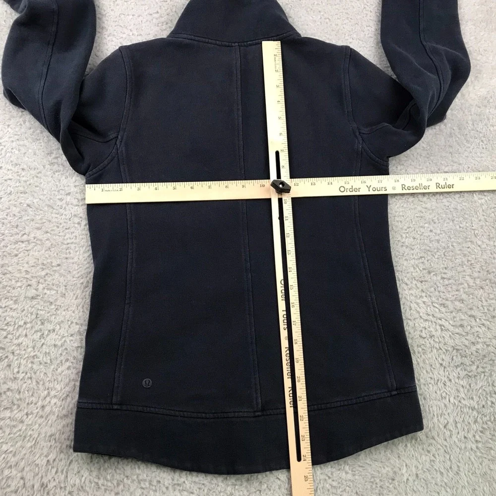 Lululemon Fleece Be True Jacket Womens 4 Navy Quilted Moto Full Zip Sweater